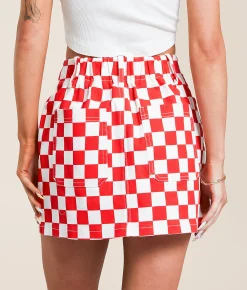 Bottoms | Modish Rebel Checke Stretch Mini Skirt Red