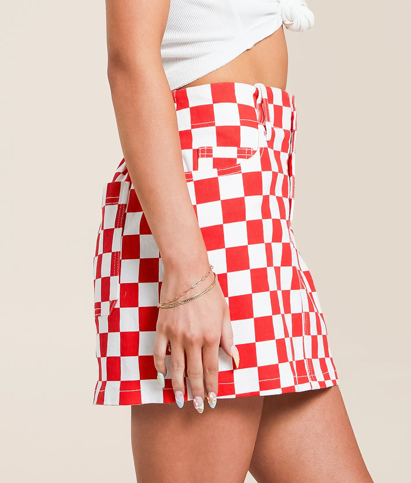 Bottoms | Modish Rebel Checke Stretch Mini Skirt Red