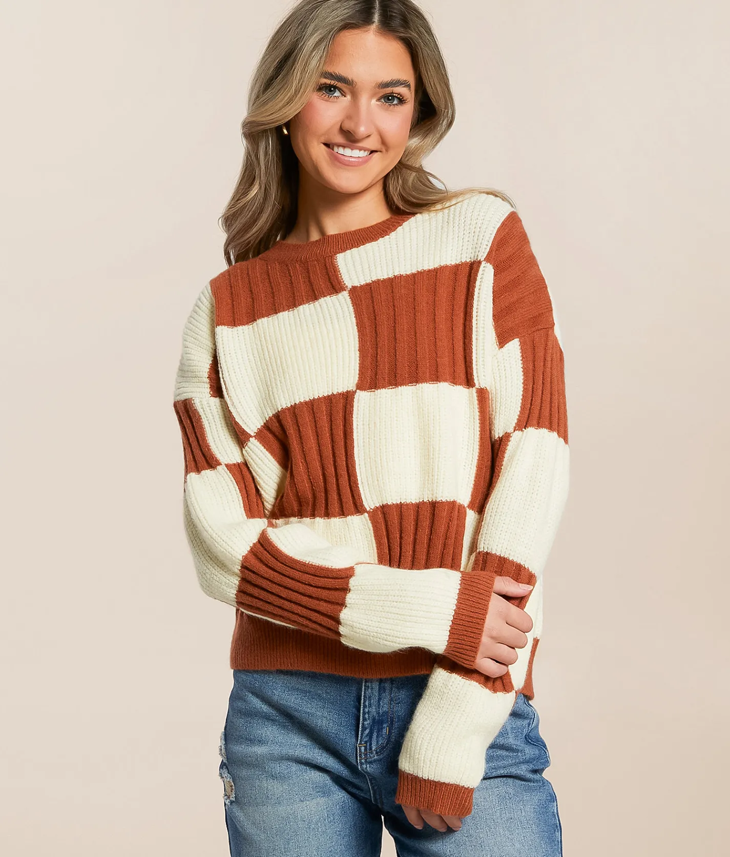 Tops | Illa Illa Checkered Sweater Sage