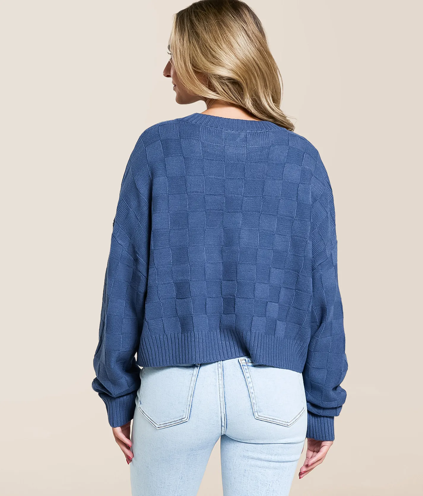 Tops | Double Zero Checkered Sweater Cream