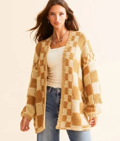 Tops | BKE Checker Oversized Cardigan Sweater Brown Combo