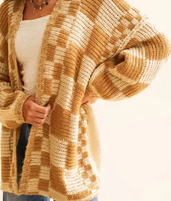 Tops | BKE Checker Oversized Cardigan Sweater Brown Combo