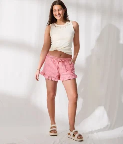 33 Coastal Checker Ruffle Stretch Short Pink Best