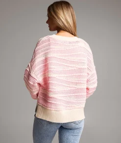 BKE Checker Striped Sweater Pink Best