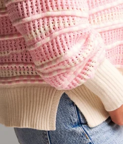 BKE Checker Striped Sweater Pink Best
