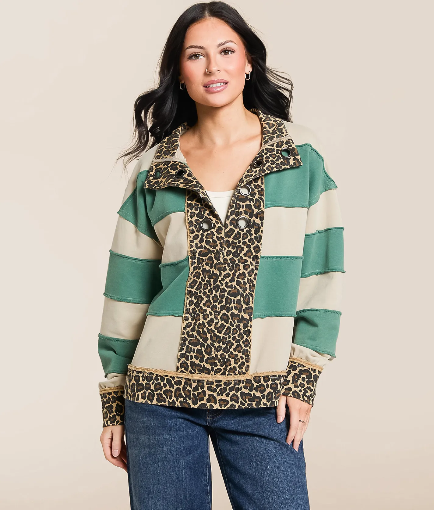 Gilded Intent Cheetah Color Block Pullover Fir Birch Stripe New