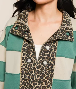 Gilded Intent Cheetah Color Block Pullover Fir Birch Stripe New