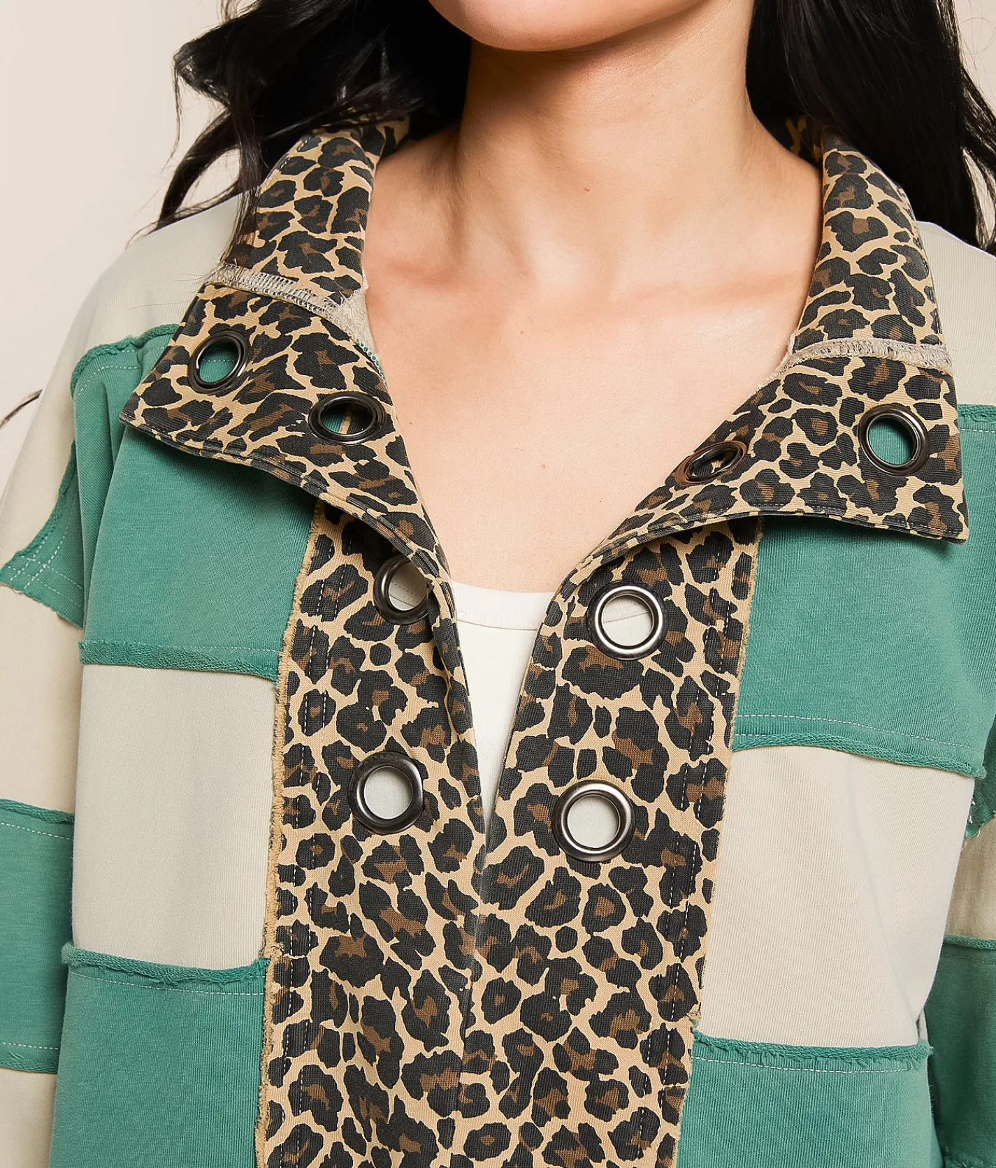 Gilded Intent Cheetah Color Block Pullover Fir Birch Stripe New