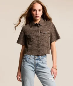 Tops | HIDDEN Cheetah Denim Cropped Shirt Brown Cheetah