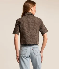 Tops | HIDDEN Cheetah Denim Cropped Shirt Brown Cheetah