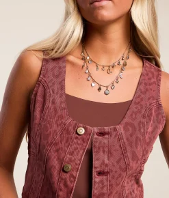 Willow & Root Cheetah Denim Stretch Vest Burgundy Discount