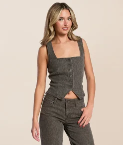 Tops|Coats & Jackets | HIDDEN Cheetah Denim Stretch Vest Dark Cheetah