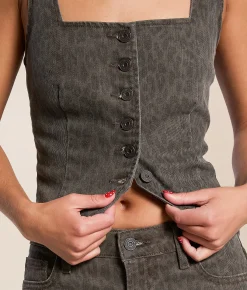 Tops|Coats & Jackets | HIDDEN Cheetah Denim Stretch Vest Dark Cheetah