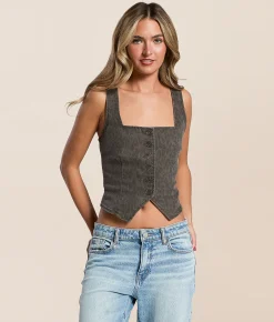 Tops|Coats & Jackets | HIDDEN Cheetah Denim Stretch Vest Dark Cheetah