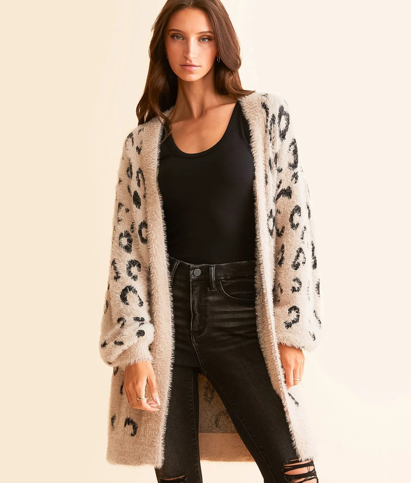 Daytrip Eyelash Sweater Cardigan Cheetah New