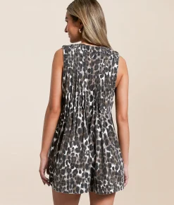 Rompers & Jumpsuits | Veveret Cheetah Front Tie Denim Romper Leopard