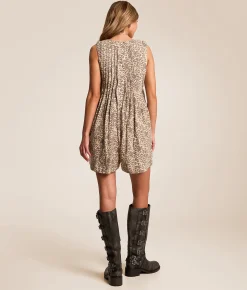 Veveret Front Tie Denim Romper Cheetah Sale
