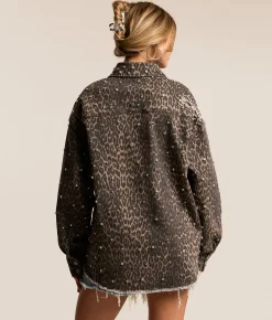 Veveret Cheetah Glitz Denim Stretch Jacket Leopard New
