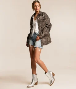 Veveret Cheetah Glitz Denim Stretch Jacket Leopard New