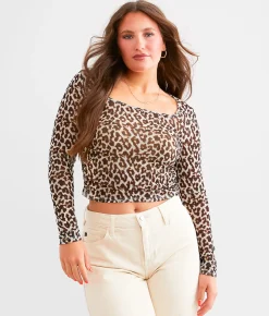 Tops | Willow & Root Cheetah Mesh Cropped Top Black Multi