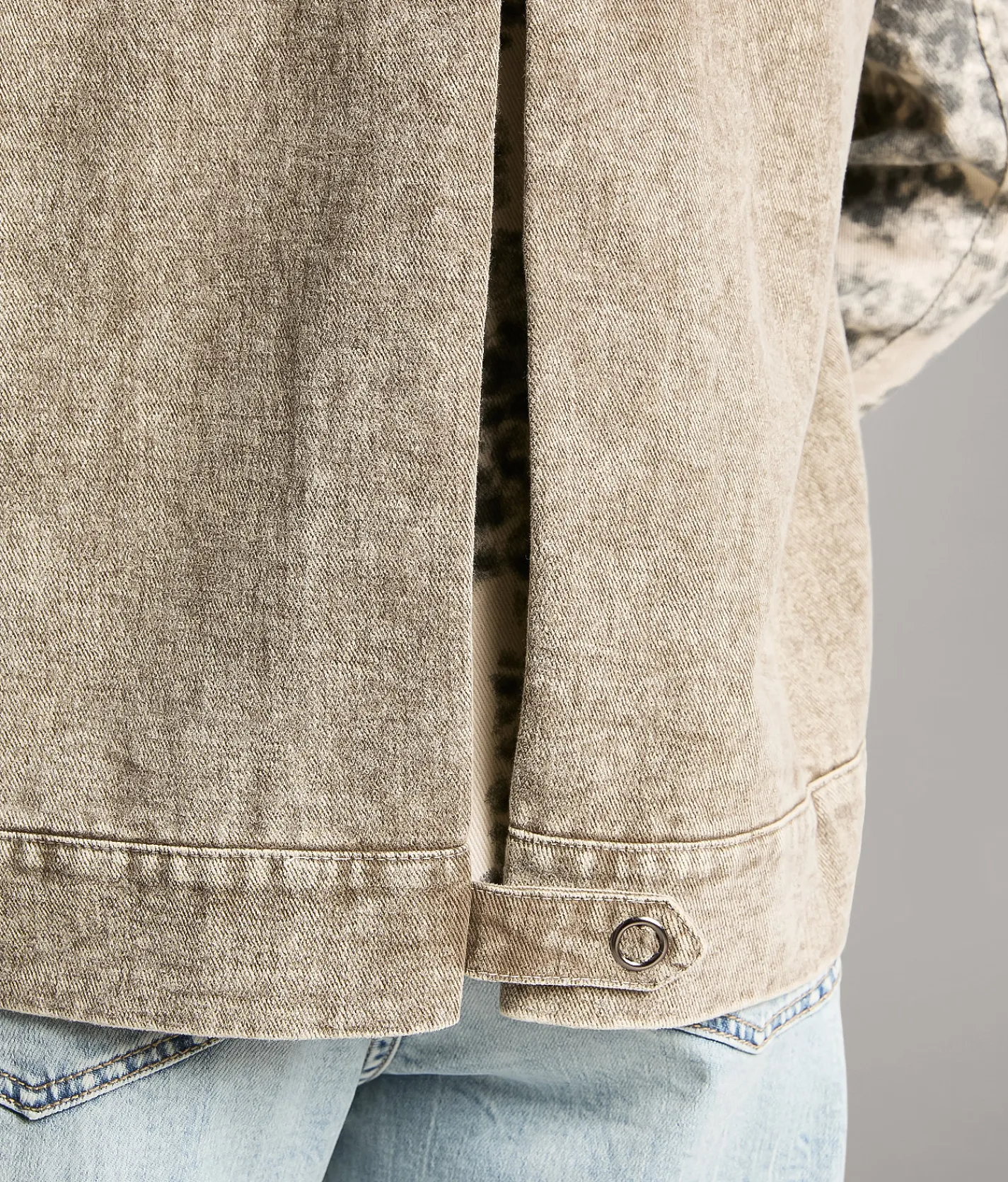BKE Cheetah Print Denim Jacket Cream Olive Outlet