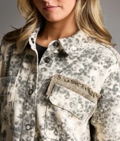 BKE Cheetah Print Denim Jacket Cream Olive Outlet