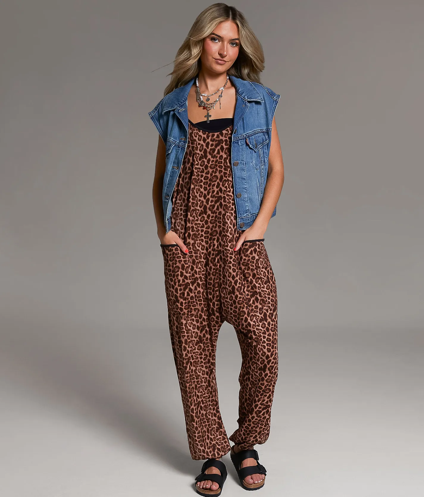 BKE Ribbed Jumpsuit Cheetah Clearance