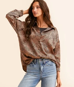 Daytrip Satin Blouse Cheetah Online