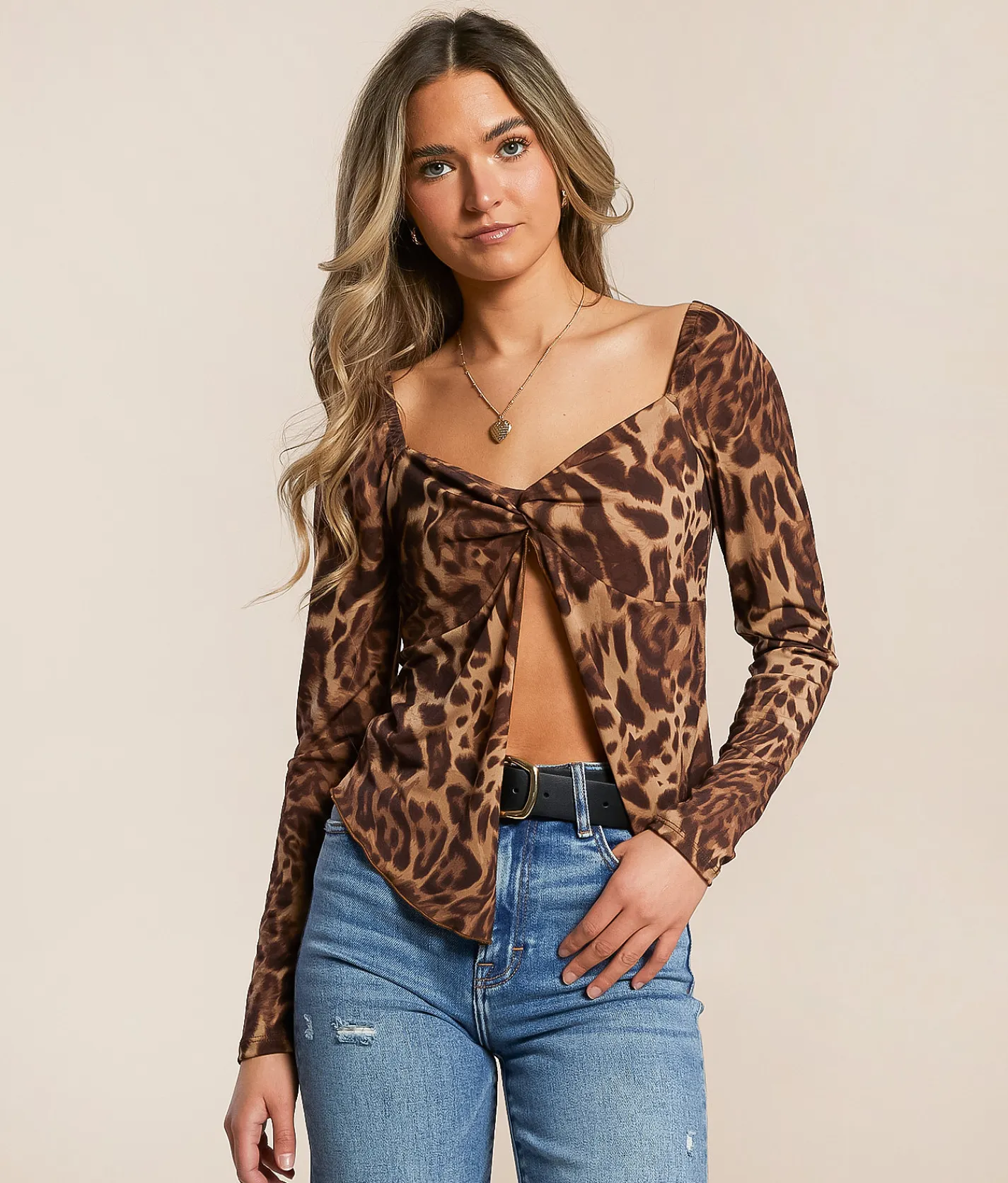 Tops | Willow & Root Cheetah Split Front Top Brown
