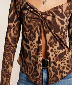 Tops | Willow & Root Cheetah Split Front Top Brown