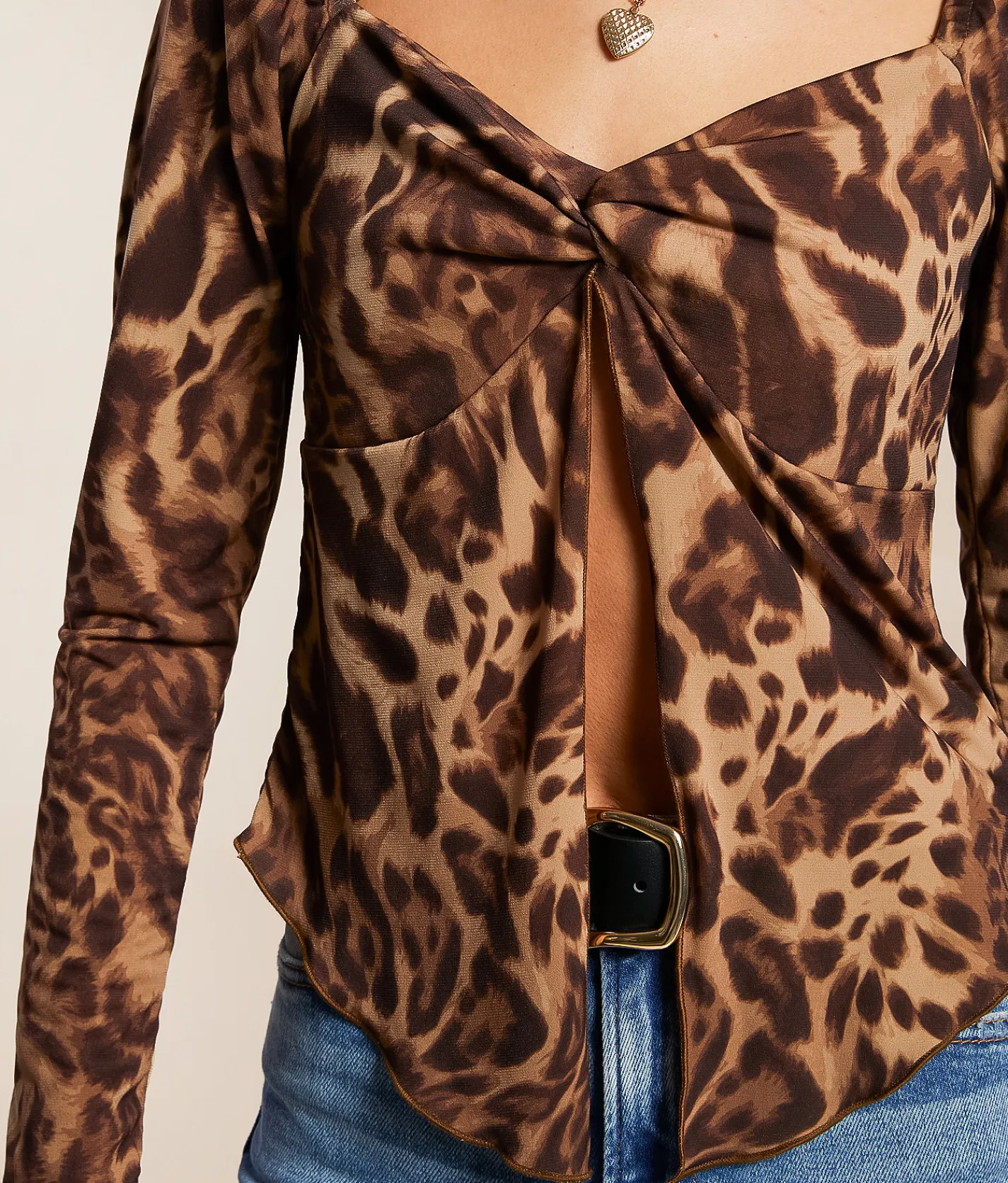 Tops | Willow & Root Cheetah Split Front Top Brown