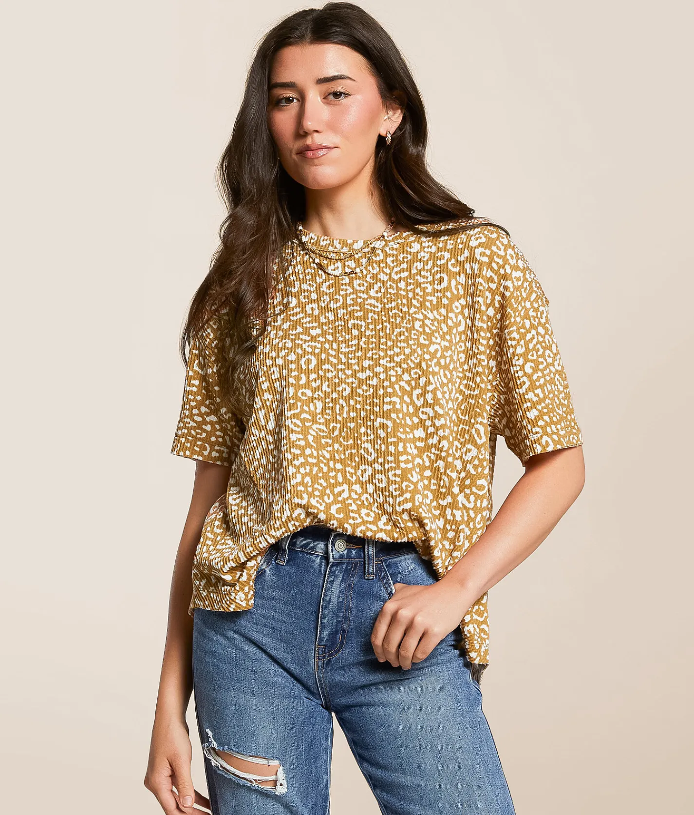 Tops | Daytrip Cheetah Urban Ribbed Top Brown Cream