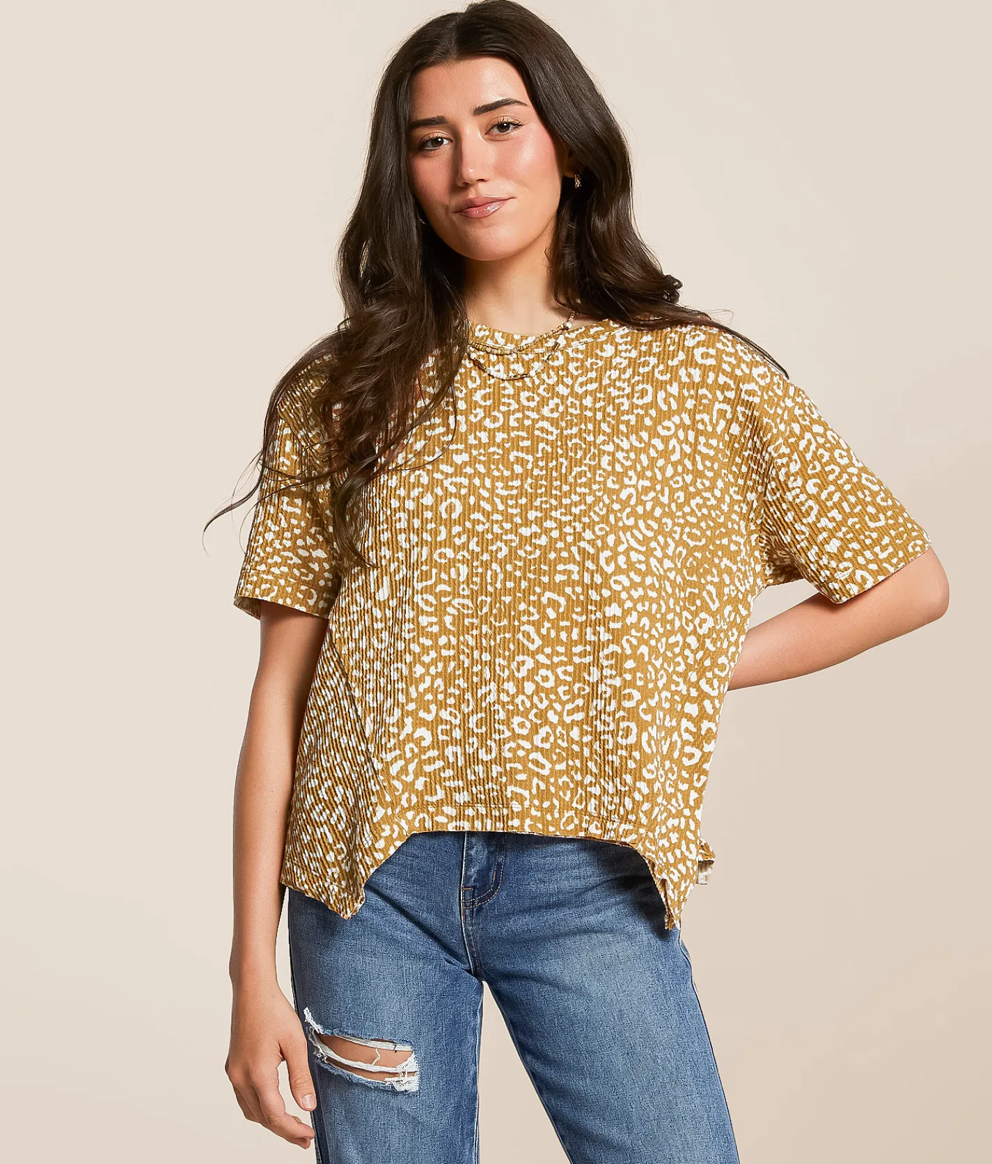 Tops | Daytrip Cheetah Urban Ribbed Top Brown Cream