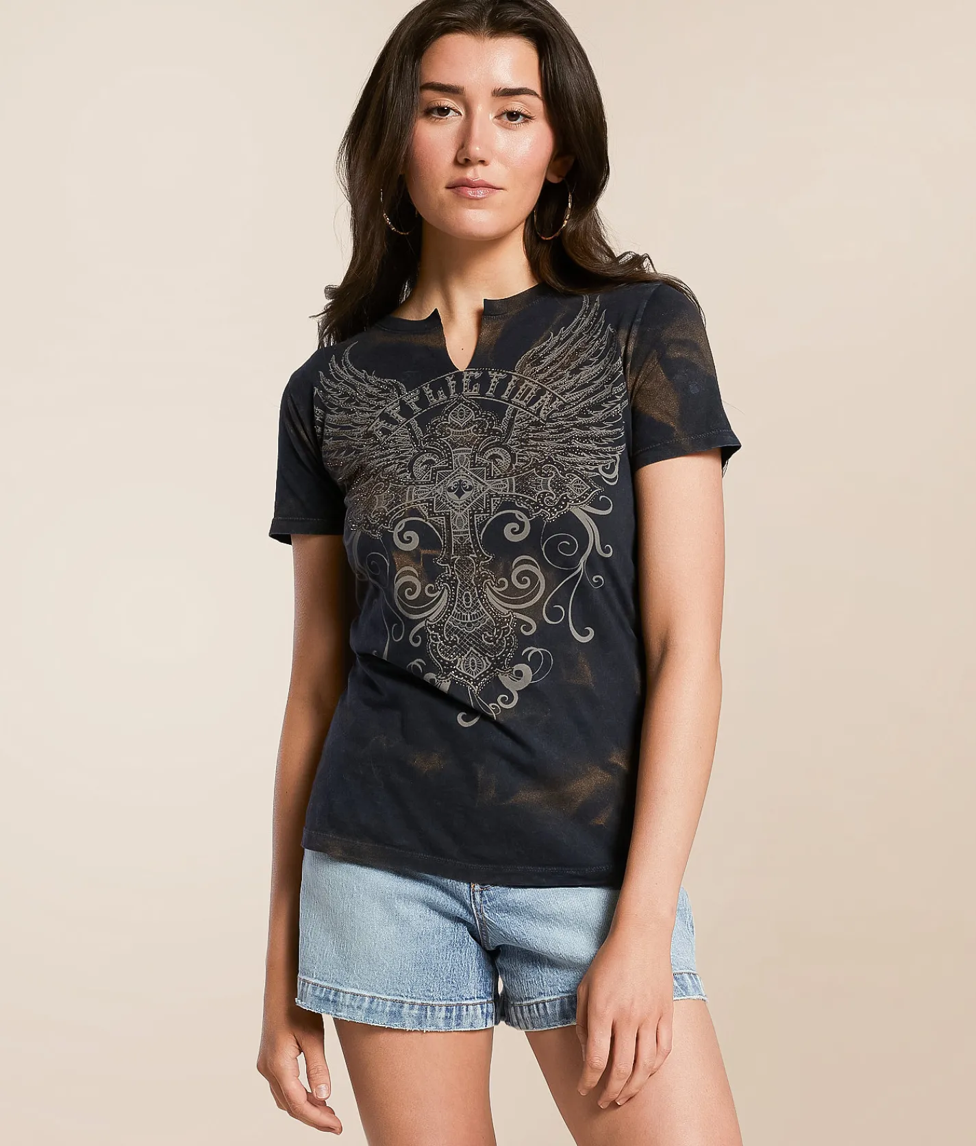 Tops | Affliction Chemawa Heights T-Shirt Black Lava Metallic Spray