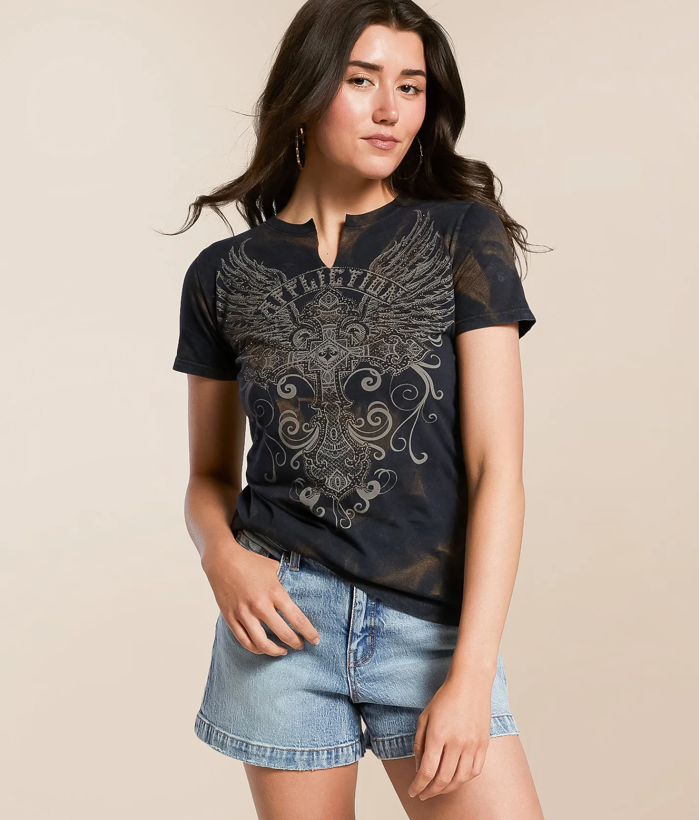 Tops | Affliction Chemawa Heights T-Shirt Black Lava Metallic Spray