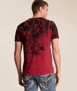 Affliction Chemical Rain T-Shirt Dirty Red Lava Wash Best