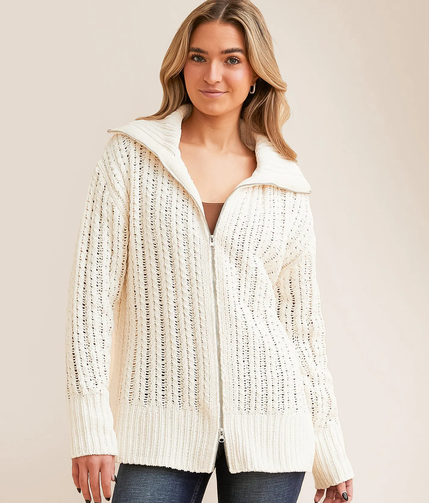 BKE Chenille Cardigan Sweater Cream New