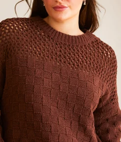 Tops | Daytrip Chenille Checkered Sweater Brown Stone