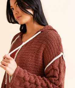 Tops | BKE Chenille Hooded Sweater Apple Butter Peyote