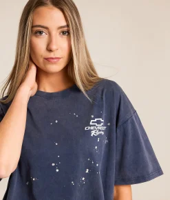 Goodie Two Sleeves Chevrolet Racing Oversized T-Shirt Pageant Blue New