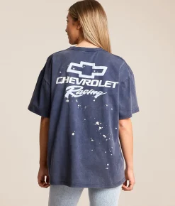 Goodie Two Sleeves Chevrolet Racing Oversized T-Shirt Pageant Blue New