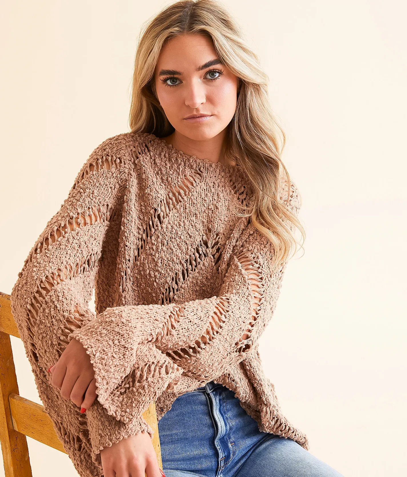 Blue Blush Chevron Nubby Sweater Chanterelle