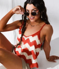 33 Coastal Chevron Sweater Tank Top Red White Chevron