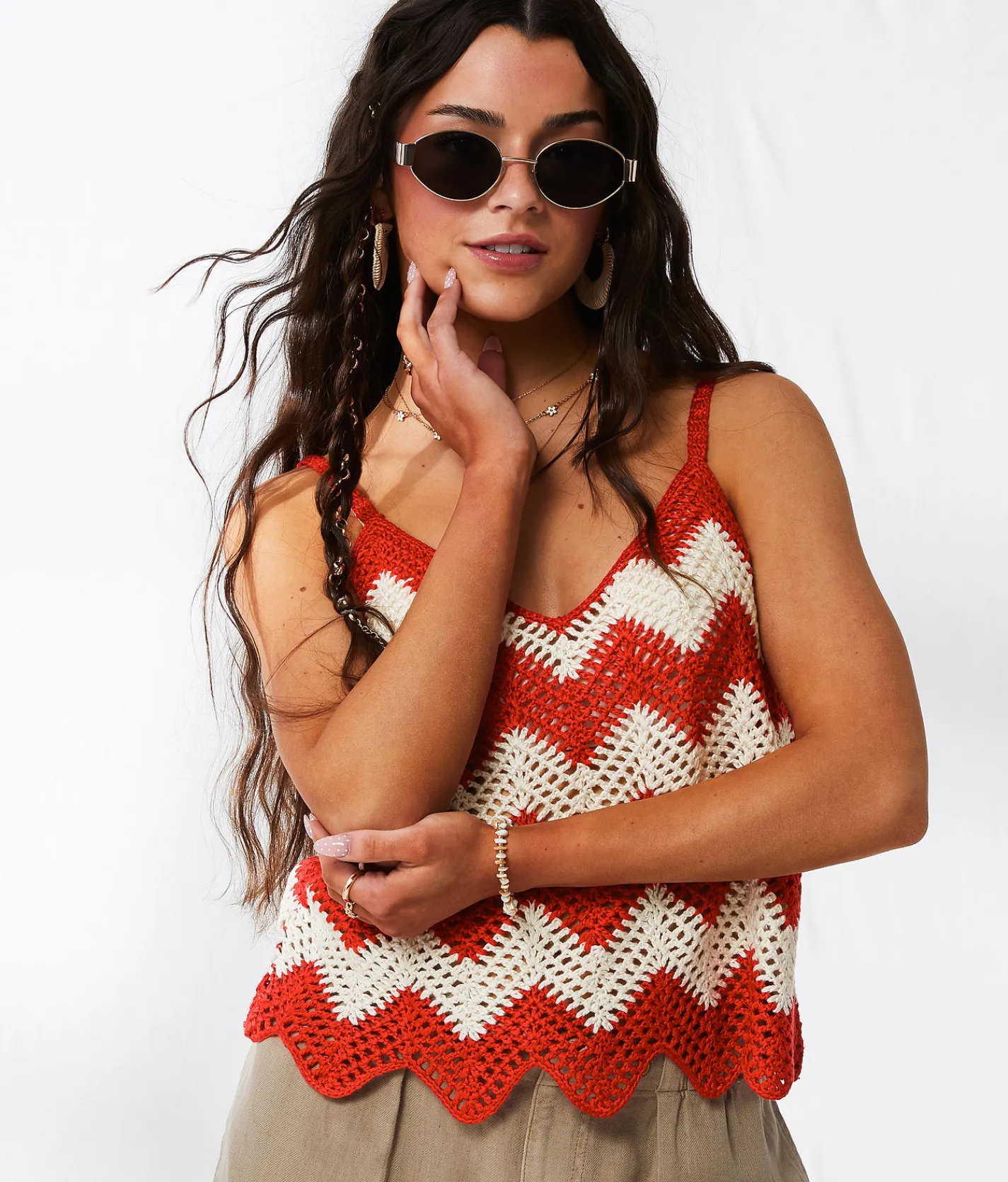 33 Coastal Chevron Sweater Tank Top Red White Chevron