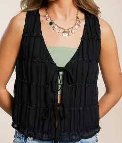 Willow & Root Chiffon Front Tie Tank Top Cream Best