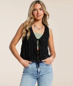 Willow & Root Chiffon Front Tie Tank Top Cream Best