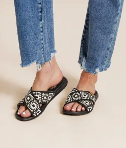 HEYDUDE™ Christi Cottage Crochet Sandal Black White Outlet