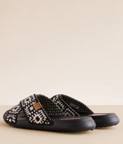 HEYDUDE™ Christi Cottage Crochet Sandal Black White Outlet