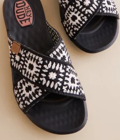 HEYDUDE™ Christi Cottage Crochet Sandal Black White Outlet