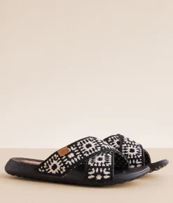 HEYDUDE™ Christi Cottage Crochet Sandal Black White Outlet